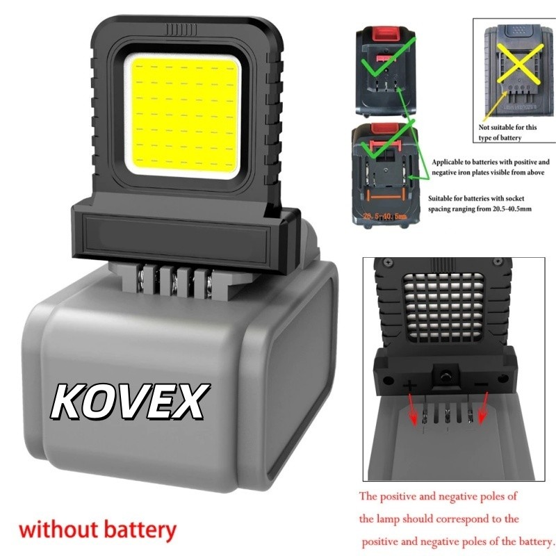 KOVEX ไฟทางานโคมไฟตั้งแคมป์ LED 14W เข้ากันได้กับแบตเตอรี่ลิเธียม 20V สาหรับแบตเตอรี่ลิเธียม 21V