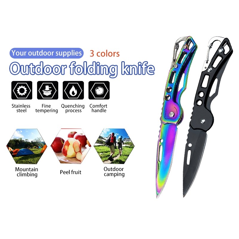 มีดพับสแตนเลส ใบมีดคมกริบ เหมาะสำหรับเดินป่าและกิจกรรมกลางแจ้ง