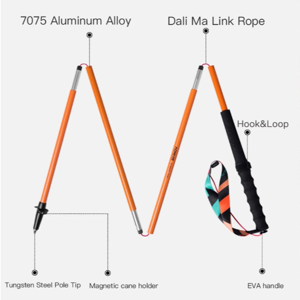 AONIJIE อาโอนิจิ จ4216 ไม้เท้าวิ่งเทรล 7075 อลูมิเนียมอัลลอยด์พับง่ายแสงอัลตร้าและสะดวกสาหรับการเดินทางเดินป่า