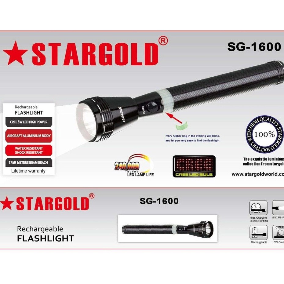 Flash Light By Star GoldSG1600 กันน้าแบบชาร์จไฟได้