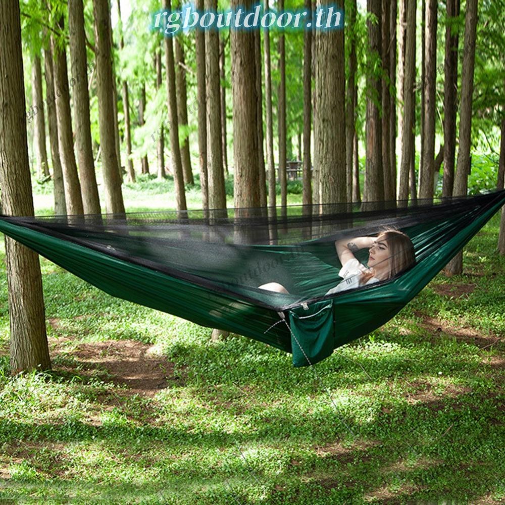 เปลญวนตั้งแคมป์ไนลอนพร้อมมุ้งกันยุงน้าหนักเบาแขวนเปลญวนแบบพกพาเปลญวนสาหรับกลางแจ้งแบกเป้เดินป่า rgboutdoorth