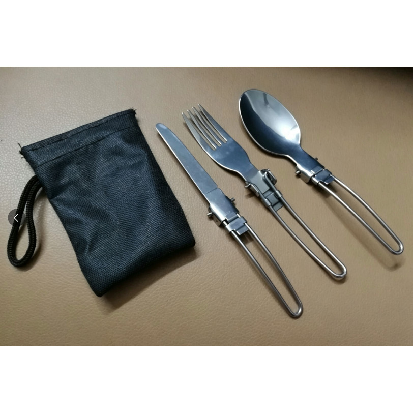 ชุดช้อน ส้อม มีดสแตนเลส 3 ชิ้นแคมป์ปิ้ง Stainless Steel Camping Cutlery Foldable Set