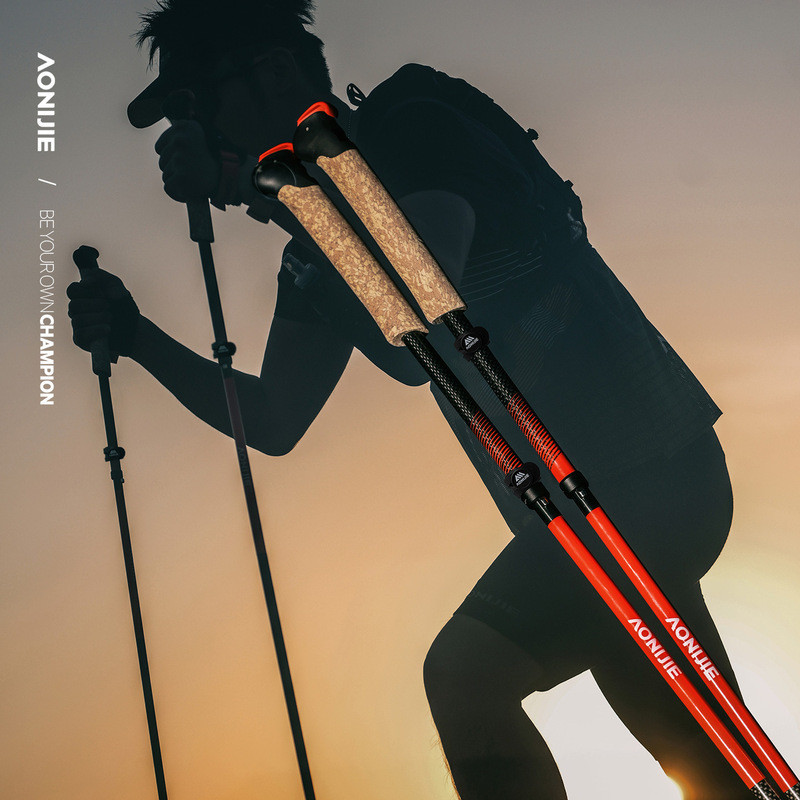 Onijie ไม้เท้าพับได้น้ำหนักเบาสำหรับกิจกรรมกลางแจ้ง ทำจากคาร์บอน ใช้ปีนเขารองรับการท่องเที่ยวและการเดินทางข้ามประเทศ
