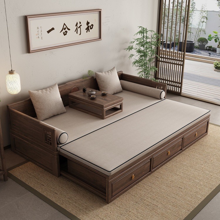 เตียงโซฟาสไตล์จีน วัสดุไม้เนื้อแข็ง สามารถพับเก็บได้ ออกแบบสำหรับห้องนั่งเล่น