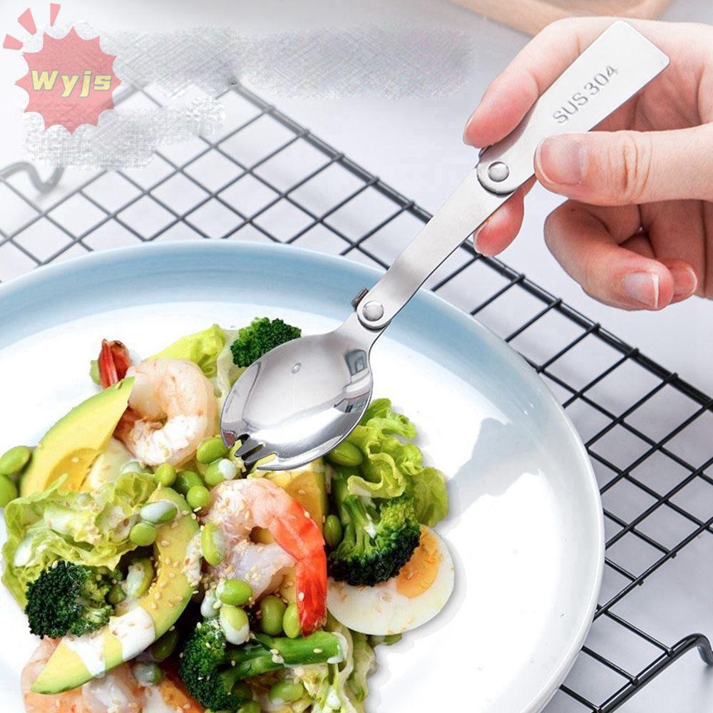 WYJS ช้อนส้อมพกพา Outdoor Storage ส้อมพับได้