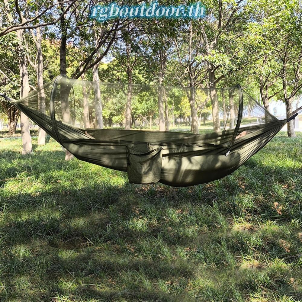 เปลญวนแคมปิ้งพร้อมมุ้งกันยุง และสายรัดต้นไม้ เหมาะสำหรับการตั้งแคมป์ ท่องเที่ยวในสนามหรือหลังบ้าน