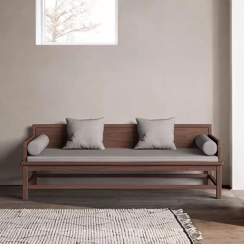 เซตโซฟาและเตียงนอนทันสมัยสำหรับห้องนั่งเล่น สไตล์จีน ทำจากไม้ฮาร์ดแวร์อเมริกันวอลนัทสีดำ ขนาดสามที่นั่ง