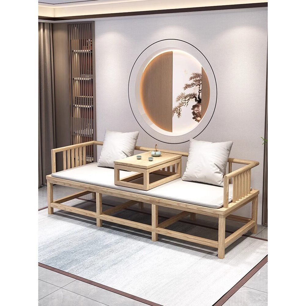 เตียงสไตล์จีนใหม่ๆ สีทึบ ทำจากไม้เนื้อแข็ง พอดีกับฤดูกาลทุกชนิด เหมาะสำหรับห้องนั่งเล่นหรือห้องนอน