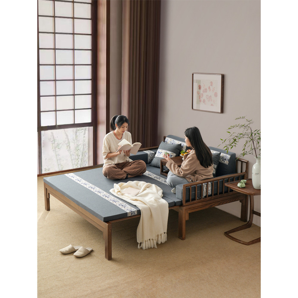 เตียงพับสไตล์จีน ไม้เนื้อแข็ง สีวอลนัทและขาบ ประหยัดพื้นที่ อพาร์ทเม้นต์ขนาดเล็ก