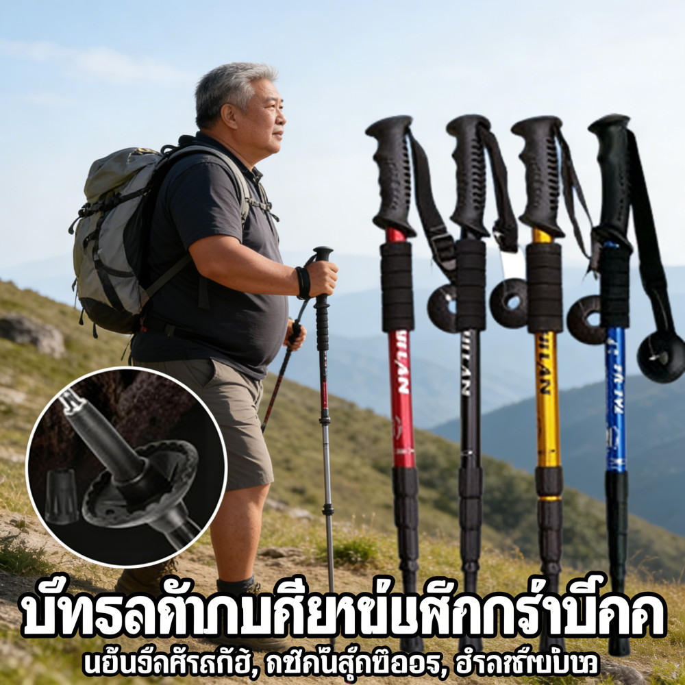 แรงกระแทกsticksปรับระดับสีมีมีโช๊คอัพไม้เท้าเดินป่า