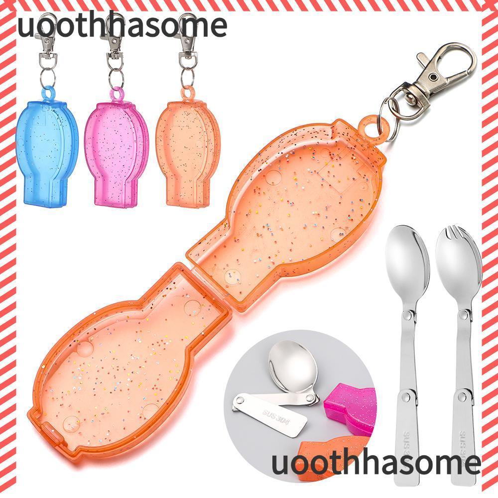 UOTHHASOME ช้อนส้อมพกพา ไฟกลางแจ้ง ส้อมพับได้ขนาดเล็ก