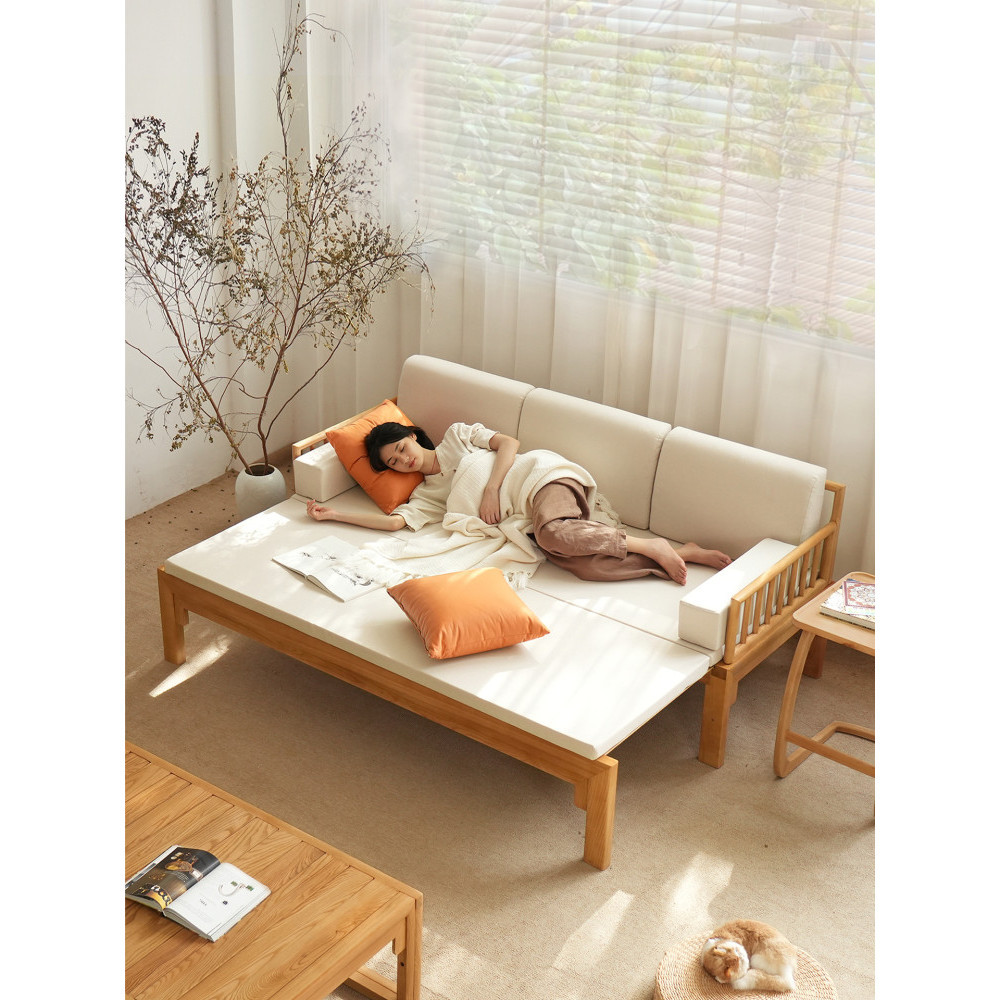 Arhat Bed ใหม่ สไตล์จีนและญี่ปุ่น ทำจากไม้เนื้อแข็ง พอดีห้องนั่งเล่นอพาร์ทเมนต์ขนาดเล็ก