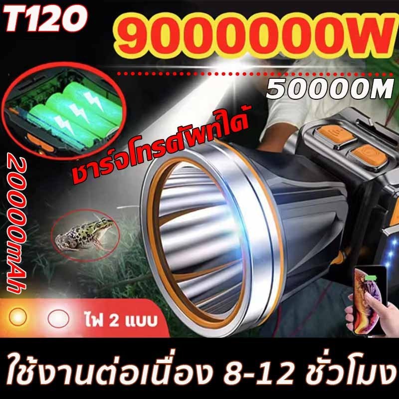 รับประกัน 5 ปีP120ไฟฉายคาดหัวแรงสูง กำลังไฟสูง มองเห็นได้ไกลถึง 5KM LED9000000w ใช้ต่อเนื่อง 24200ชั่วโมง