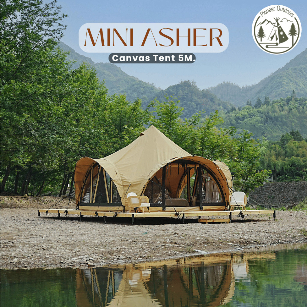 Mini Asher Tent 5M เต็นท์สำหรับทำรีสอร์ทและที่พักระยะยาว ผ้า Canvas หน้า 480 Gsm